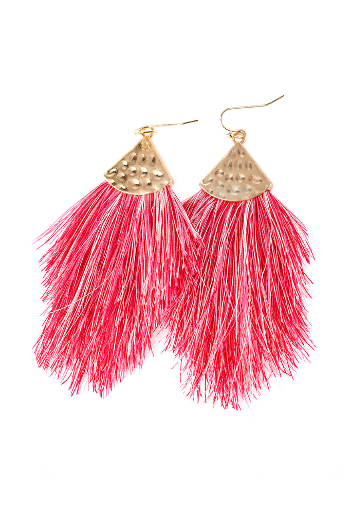 TASSEL WITH HAMMERED METAL HOOK DROP EARRINGS