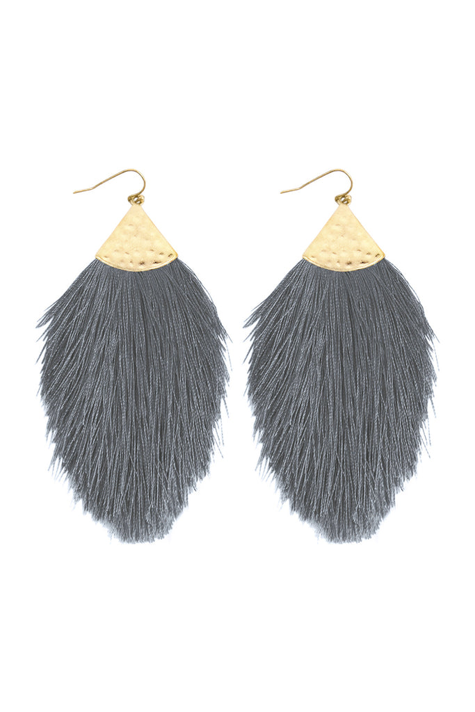 TASSEL WITH HAMMERED METAL HOOK DROP EARRINGS