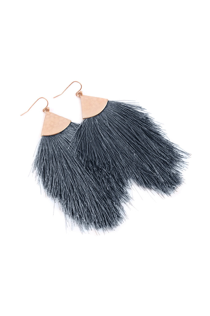 TASSEL WITH HAMMERED METAL HOOK DROP EARRINGS