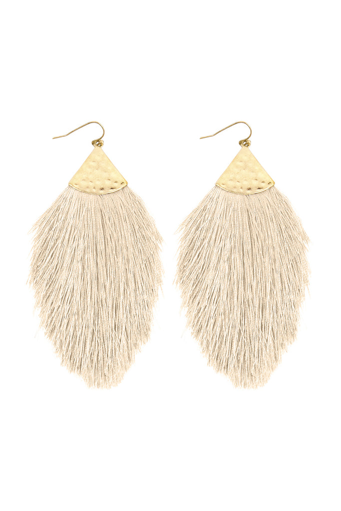 TASSEL WITH HAMMERED METAL HOOK DROP EARRINGS