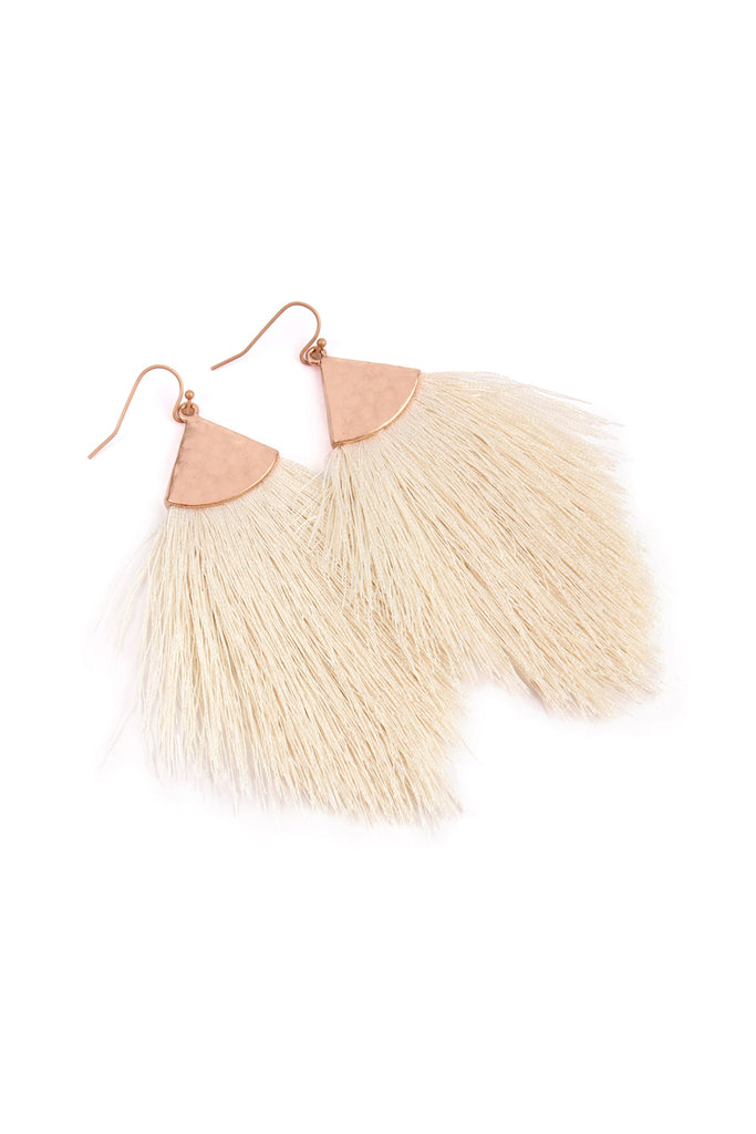 TASSEL WITH HAMMERED METAL HOOK DROP EARRINGS