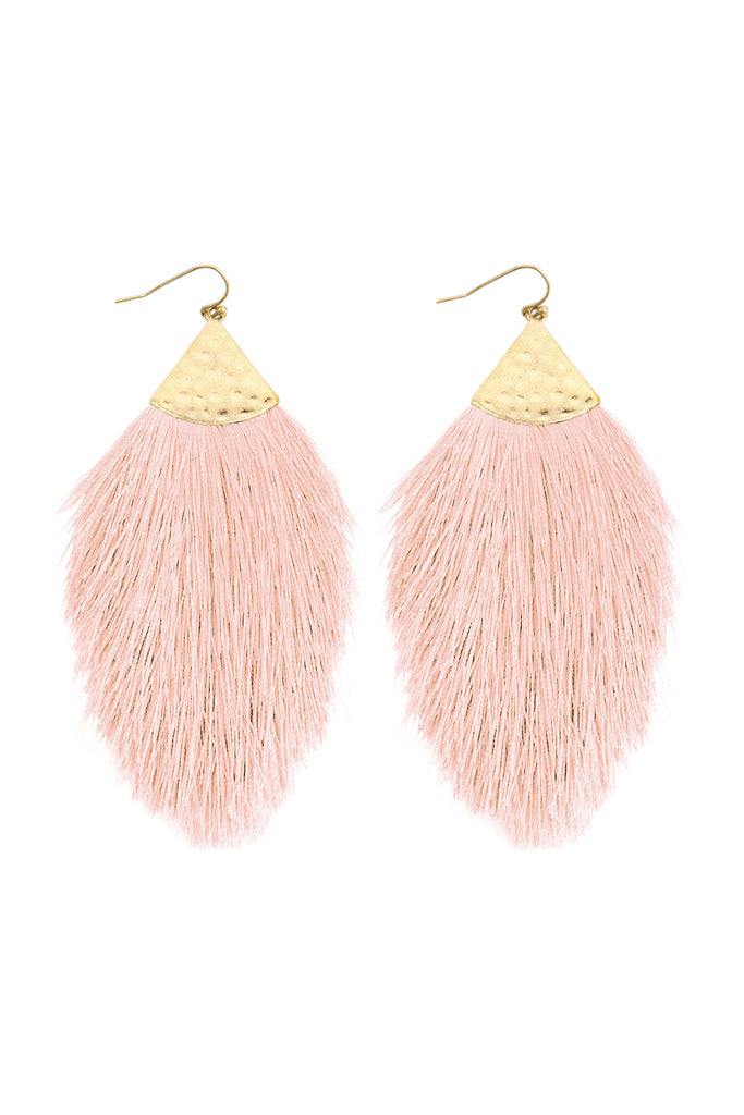 TASSEL WITH HAMMERED METAL HOOK DROP EARRINGS