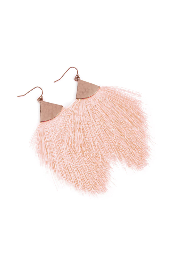 TASSEL WITH HAMMERED METAL HOOK DROP EARRINGS