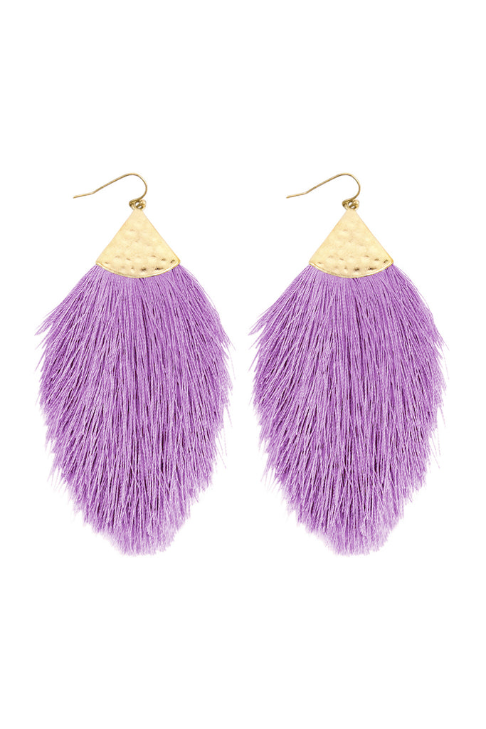 TASSEL WITH HAMMERED METAL HOOK DROP EARRINGS