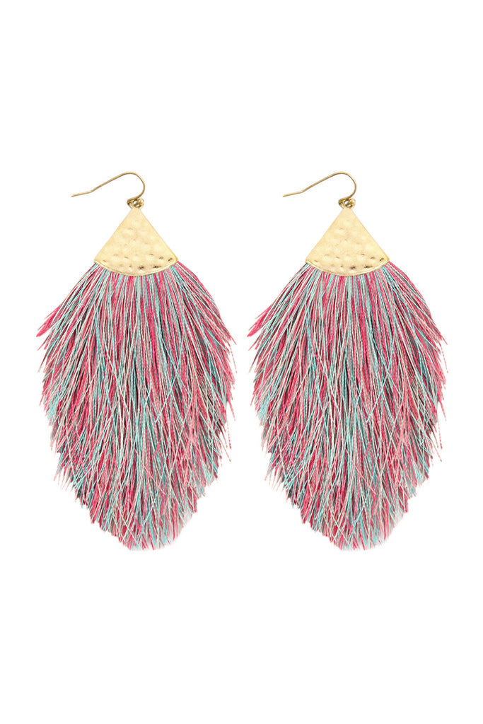 TASSEL WITH HAMMERED METAL HOOK DROP EARRINGS