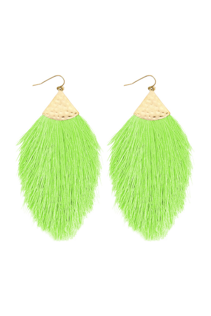 TASSEL WITH HAMMERED METAL HOOK DROP EARRINGS