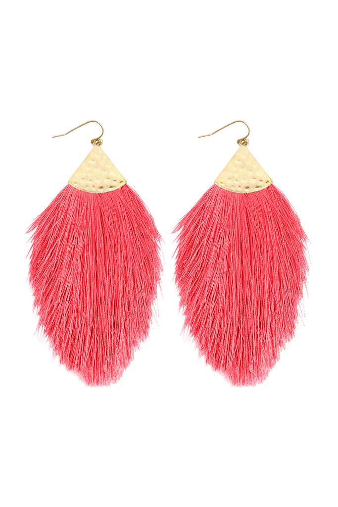 TASSEL WITH HAMMERED METAL HOOK DROP EARRINGS