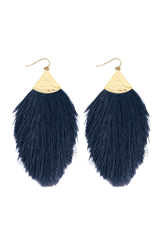 TASSEL WITH HAMMERED METAL HOOK DROP EARRINGS