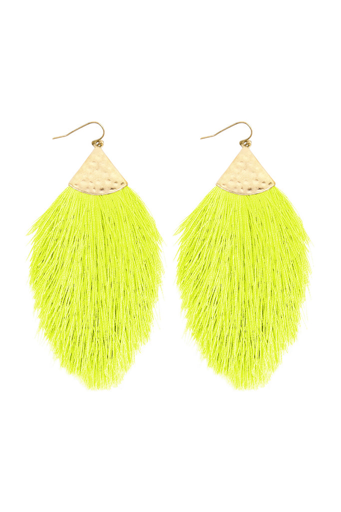 TASSEL WITH HAMMERED METAL HOOK DROP EARRINGS