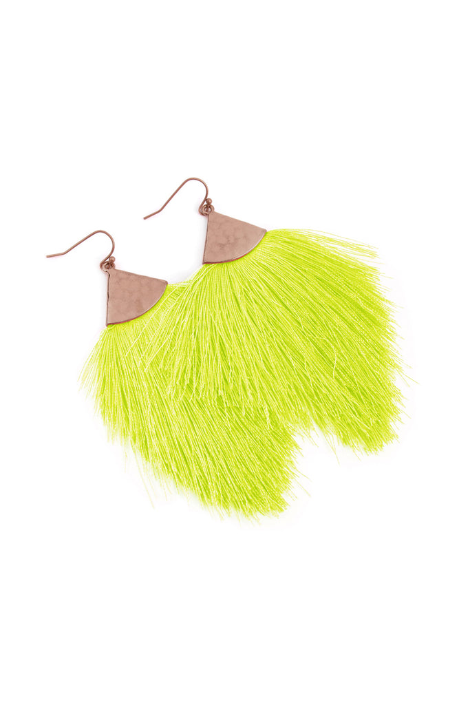 TASSEL WITH HAMMERED METAL HOOK DROP EARRINGS