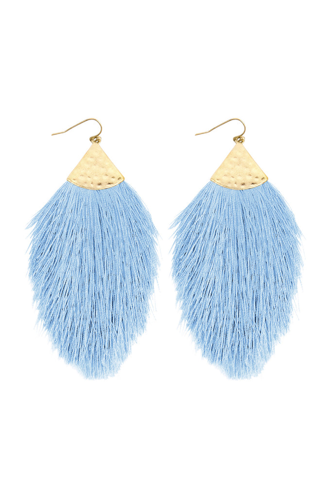 TASSEL WITH HAMMERED METAL HOOK DROP EARRINGS