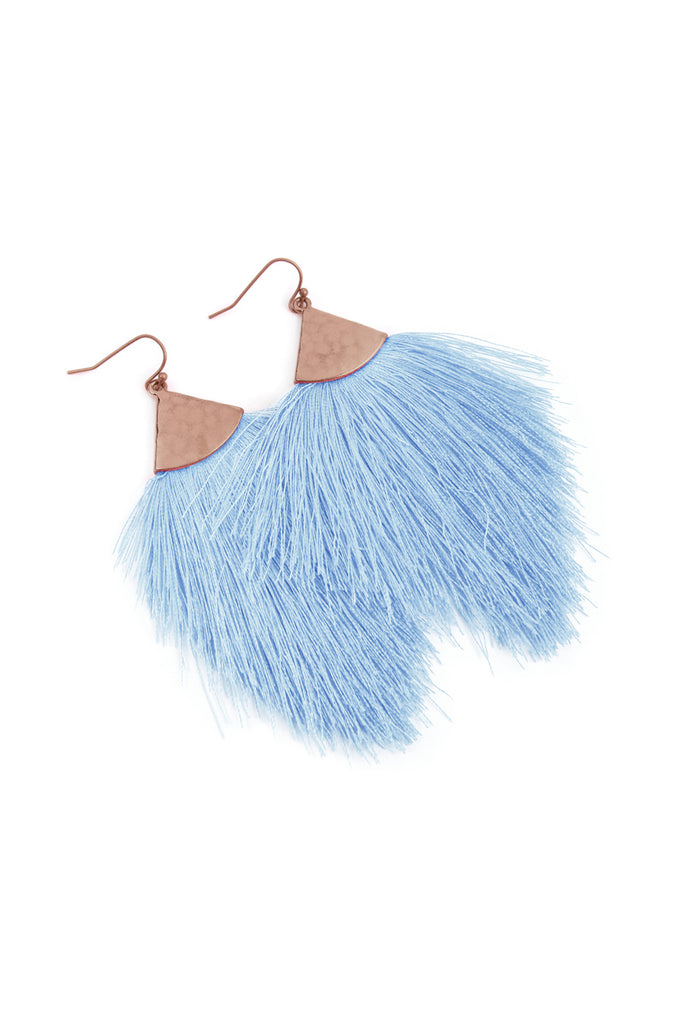 TASSEL WITH HAMMERED METAL HOOK DROP EARRINGS