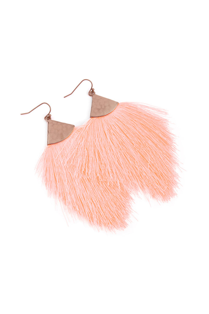 TASSEL WITH HAMMERED METAL HOOK DROP EARRINGS