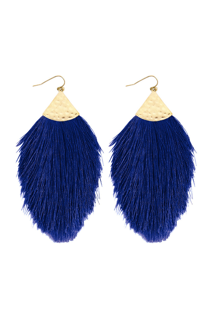 TASSEL WITH HAMMERED METAL HOOK DROP EARRINGS