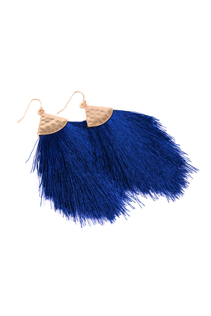 TASSEL WITH HAMMERED METAL HOOK DROP EARRINGS