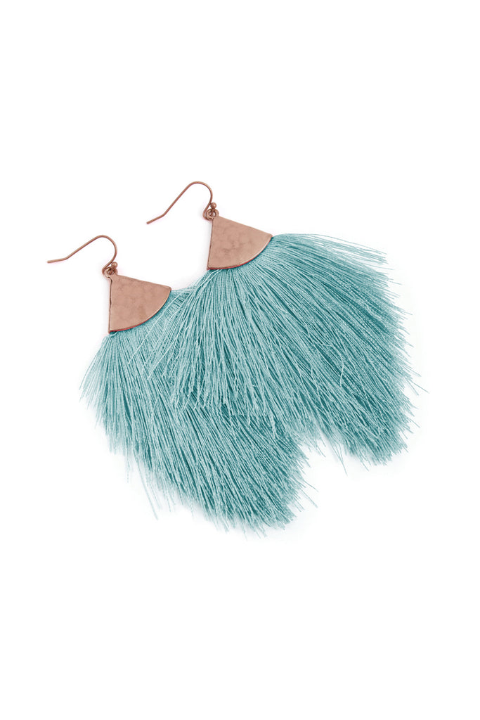 TASSEL WITH HAMMERED METAL HOOK DROP EARRINGS