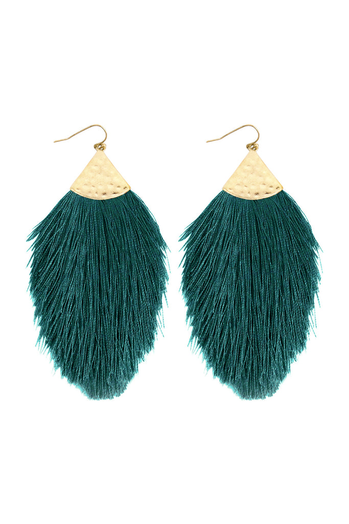 TASSEL WITH HAMMERED METAL HOOK DROP EARRINGS