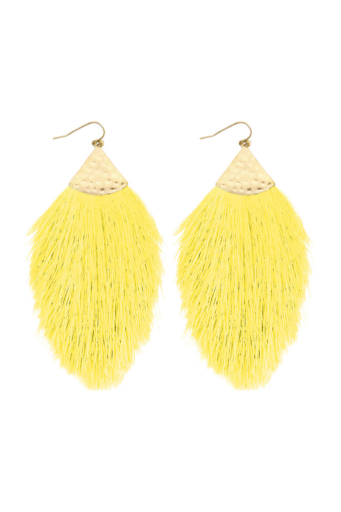 TASSEL WITH HAMMERED METAL HOOK DROP EARRINGS