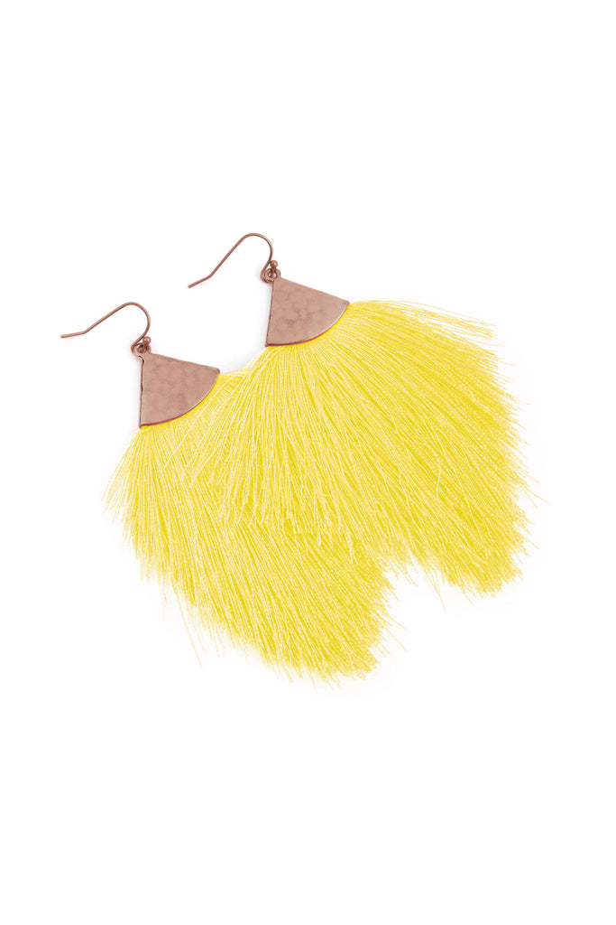 TASSEL WITH HAMMERED METAL HOOK DROP EARRINGS