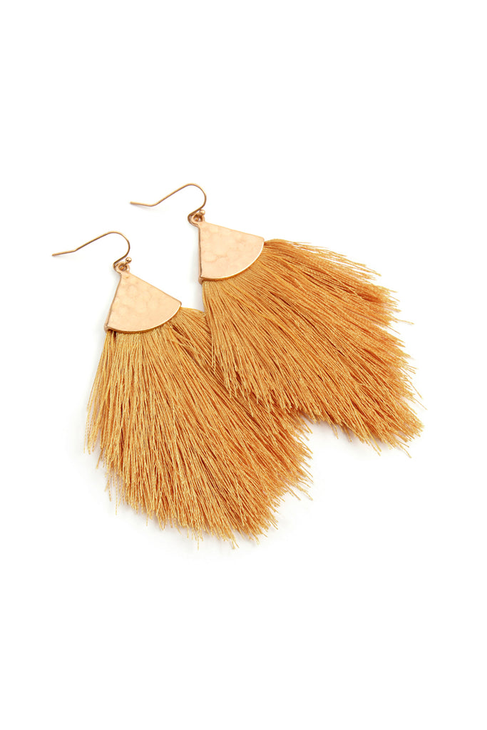 TASSEL WITH HAMMERED METAL HOOK DROP EARRINGS