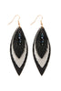 THREE LAYER FRINGE LEATHER MARQUISE EARRINGS