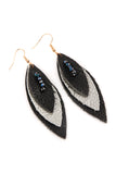 THREE LAYER FRINGE LEATHER MARQUISE EARRINGS