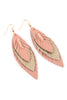 THREE LAYER FRINGE LEATHER MARQUISE EARRINGS