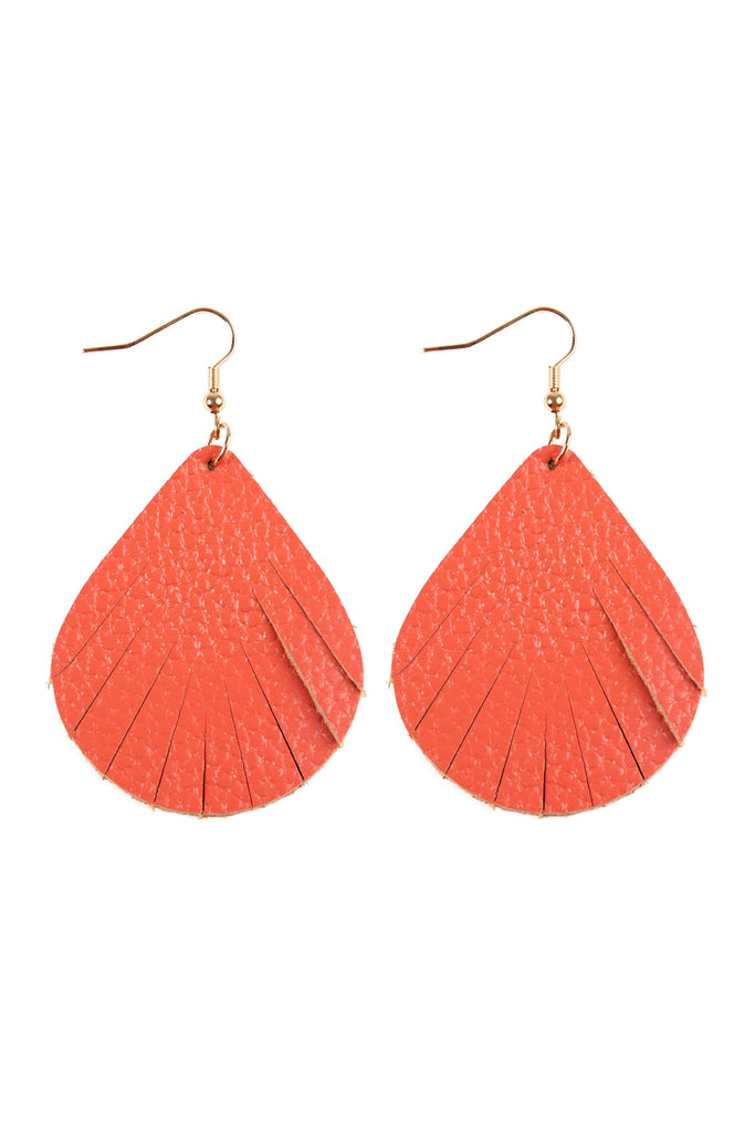 FRINGED PEAR SHAPED LEATHER EARRINGS