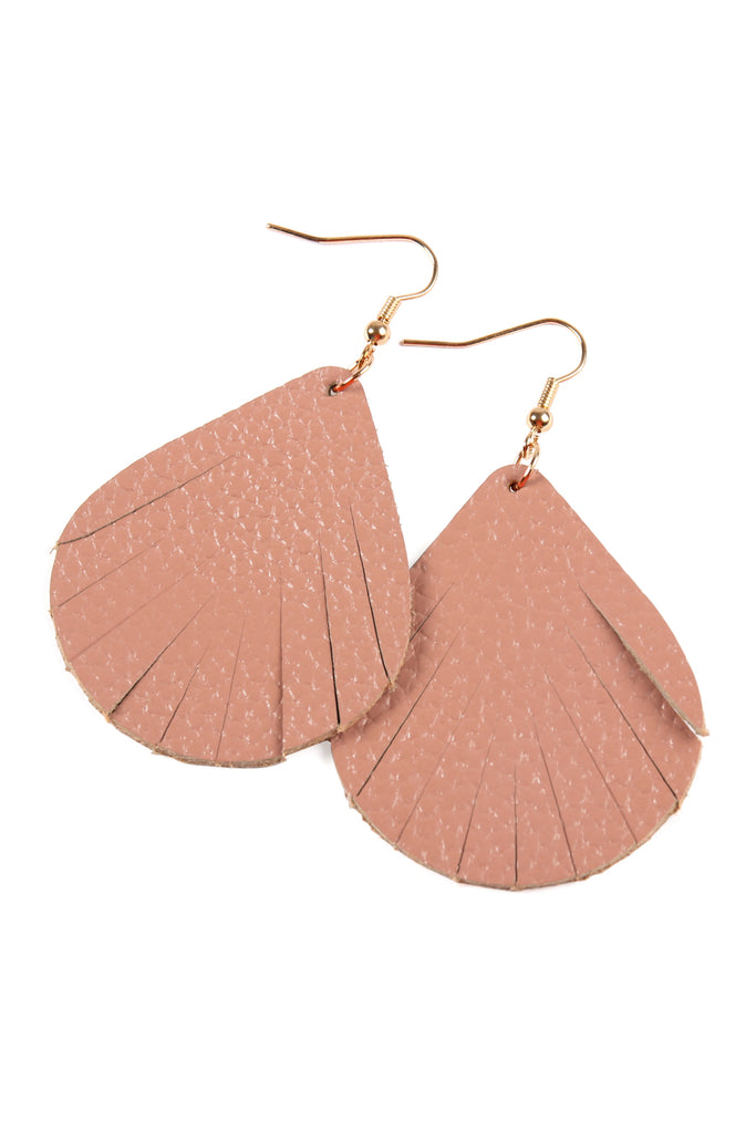 FRINGED PEAR SHAPED LEATHER EARRINGS