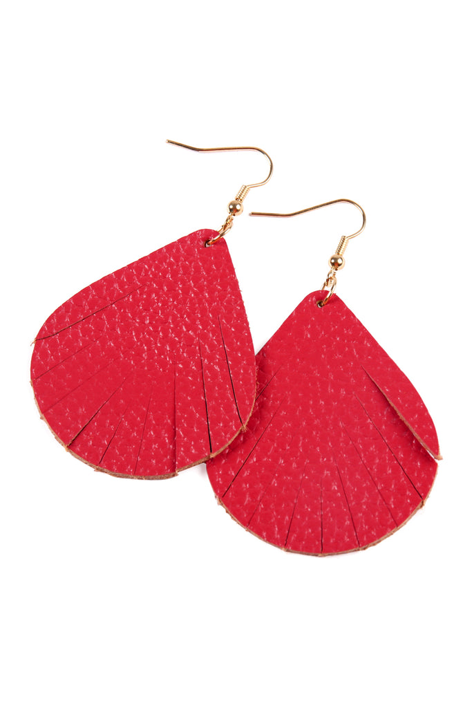 FRINGED PEAR SHAPED LEATHER EARRINGS