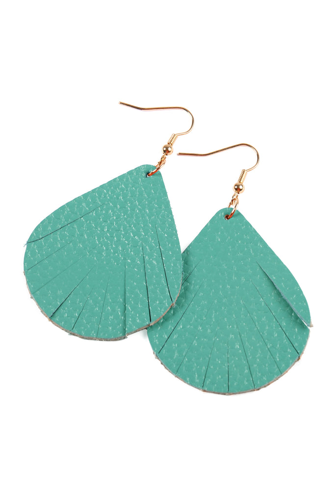 FRINGED PEAR SHAPED LEATHER EARRINGS