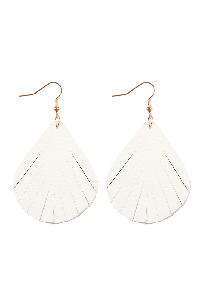 FRINGED PEAR SHAPED LEATHER EARRINGS