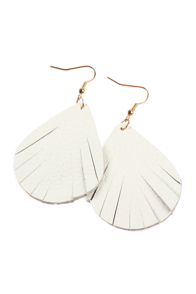 FRINGED PEAR SHAPED LEATHER EARRINGS