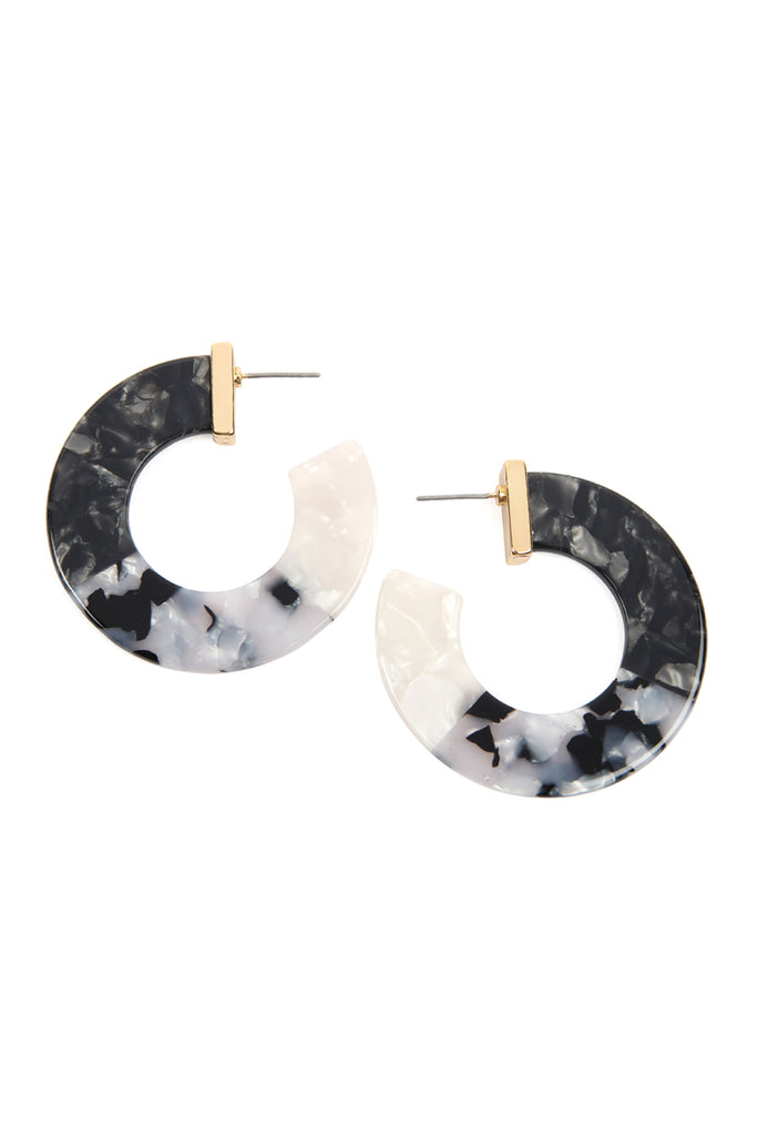 TONE MARBLE ACETATE POST HOOP EARRINGS