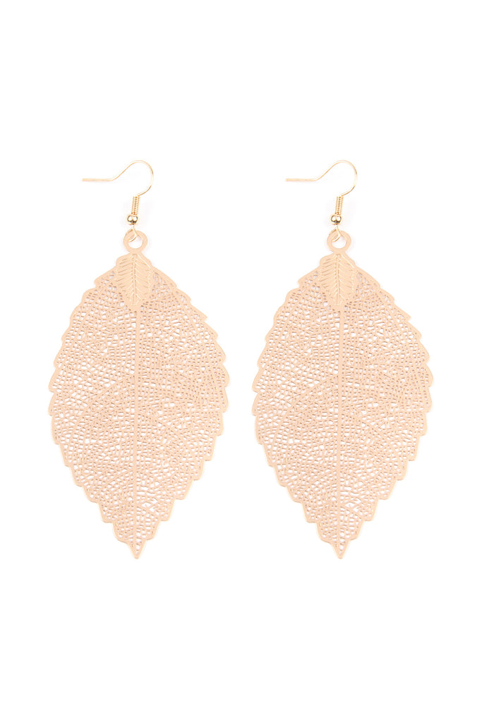 HDE2320 - FINE FILIGREE LEAF HOOK EARRINGS