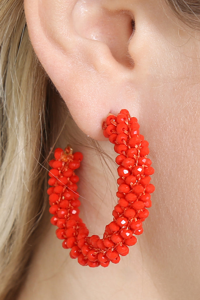 HDE2339 - GLASS BEADS POST HOOP EARRINGS