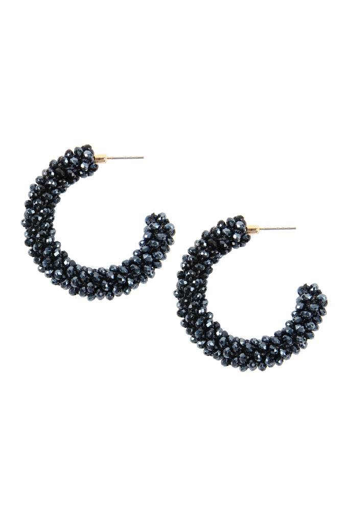 HDE2339 - GLASS BEADS POST HOOP EARRINGS