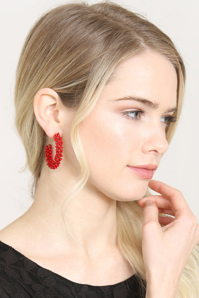 HDE2339 - GLASS BEADS POST HOOP EARRINGS