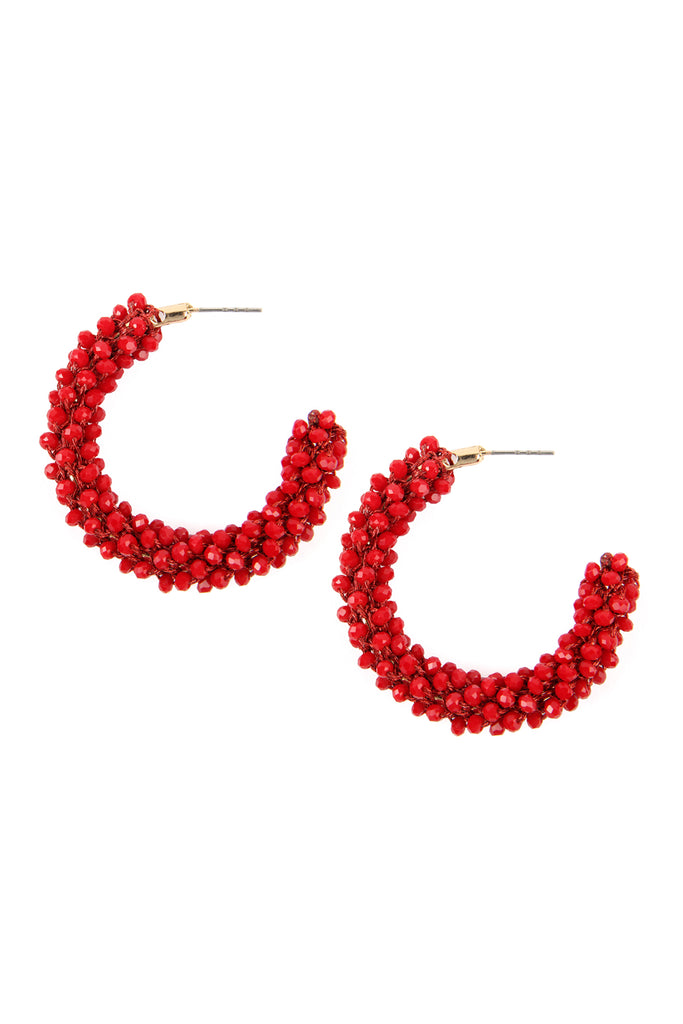 HDE2339 - GLASS BEADS POST HOOP EARRINGS