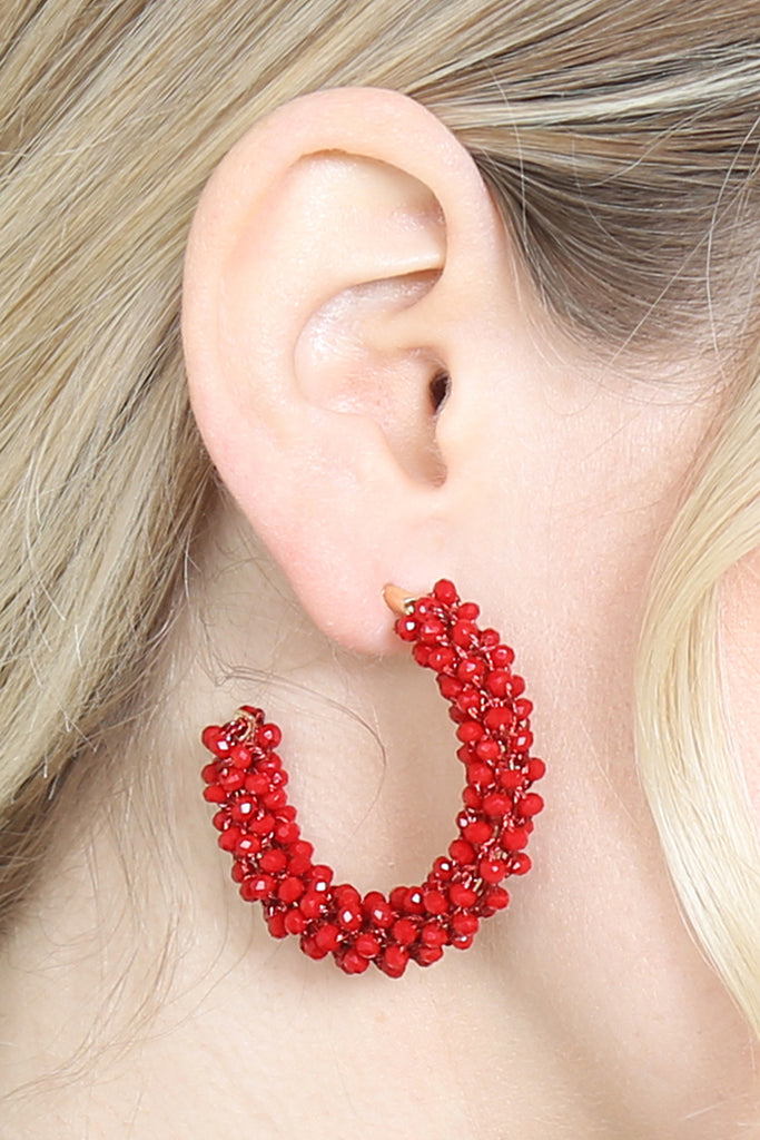 HDE2339 - GLASS BEADS POST HOOP EARRINGS