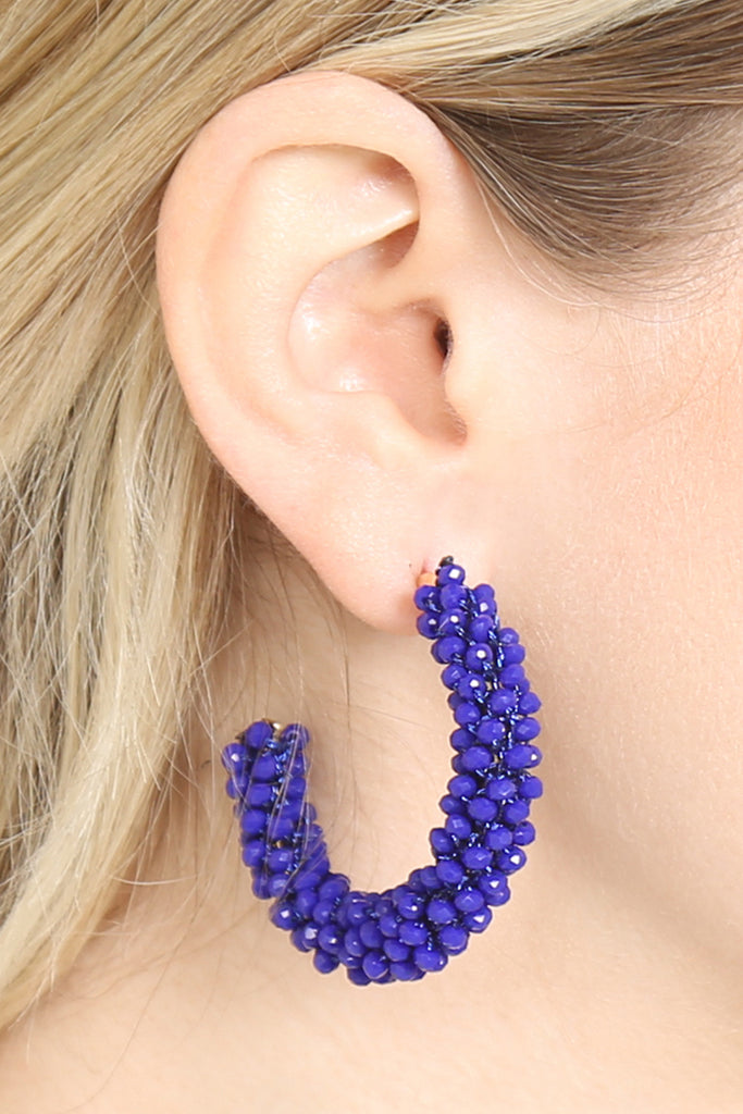 HDE2339 - GLASS BEADS POST HOOP EARRINGS