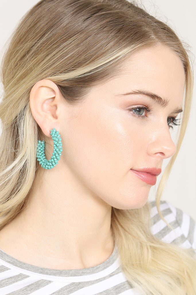 HDE2339 - GLASS BEADS POST HOOP EARRINGS