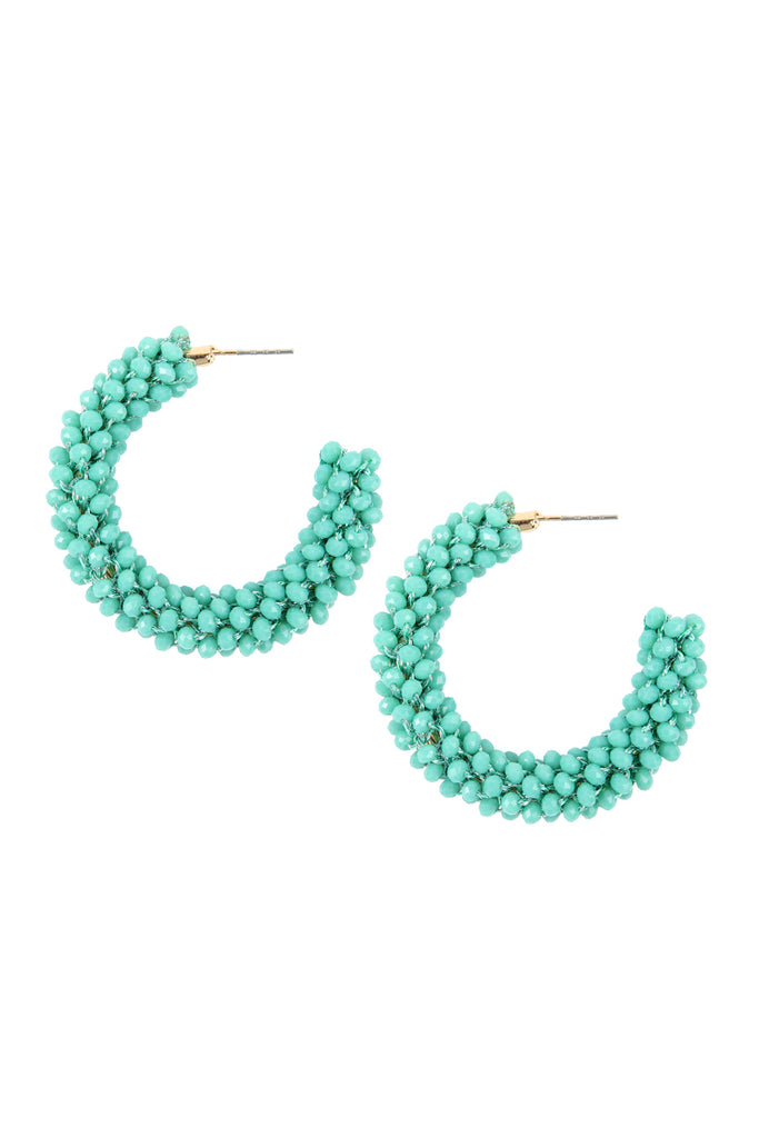 HDE2339 - GLASS BEADS POST HOOP EARRINGS