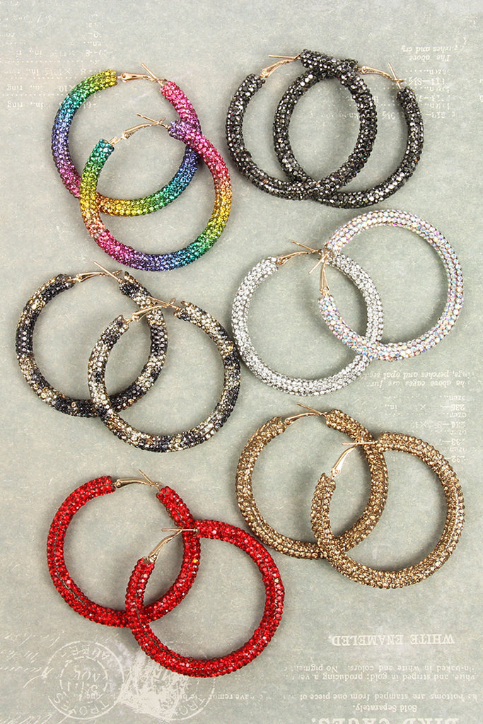 RHINESTONE COATED HOOP EARRINGS