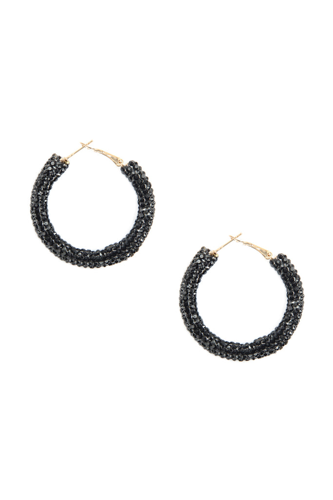 HDE2612 - RHINESTONE COATED HOOP EARRINGS