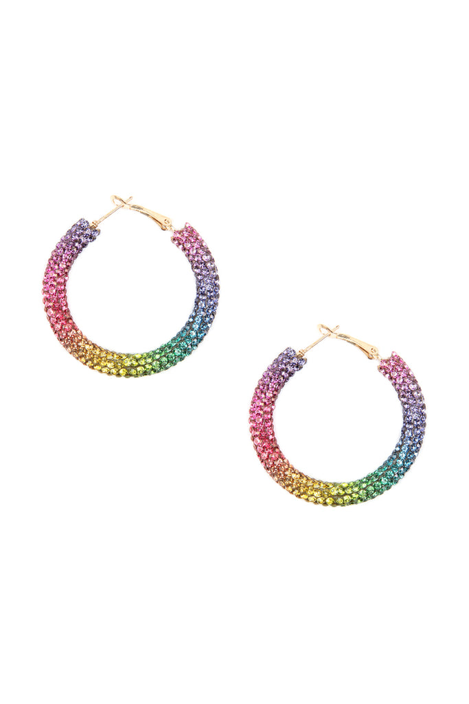 HDE2612 - RHINESTONE COATED HOOP EARRINGS