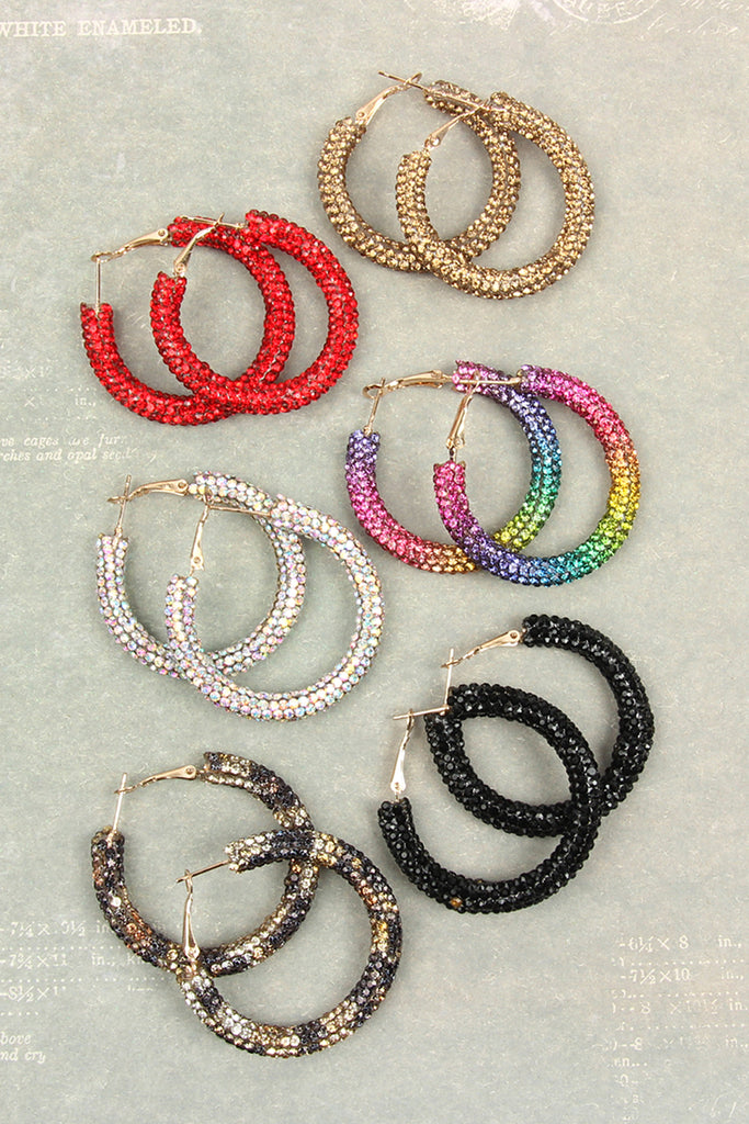 HDE2612 - RHINESTONE COATED HOOP EARRINGS