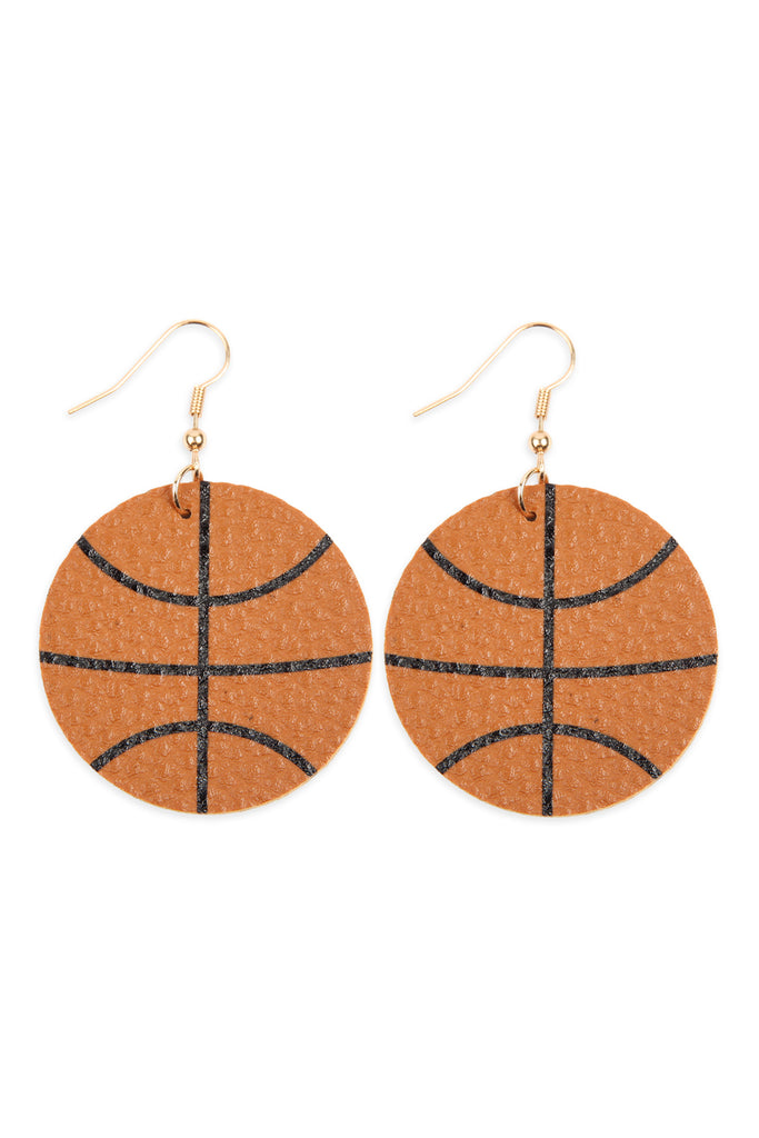 SPORTS LEATHER ROUND DROP EARRINGS