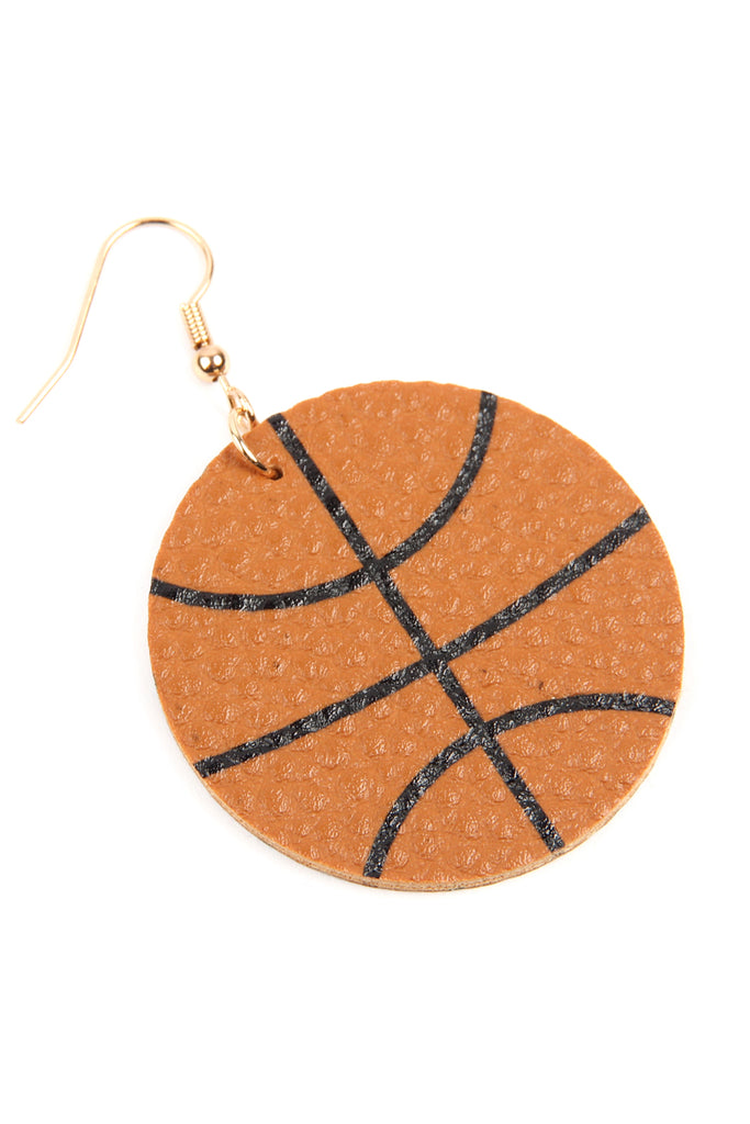 SPORTS LEATHER ROUND DROP EARRINGS