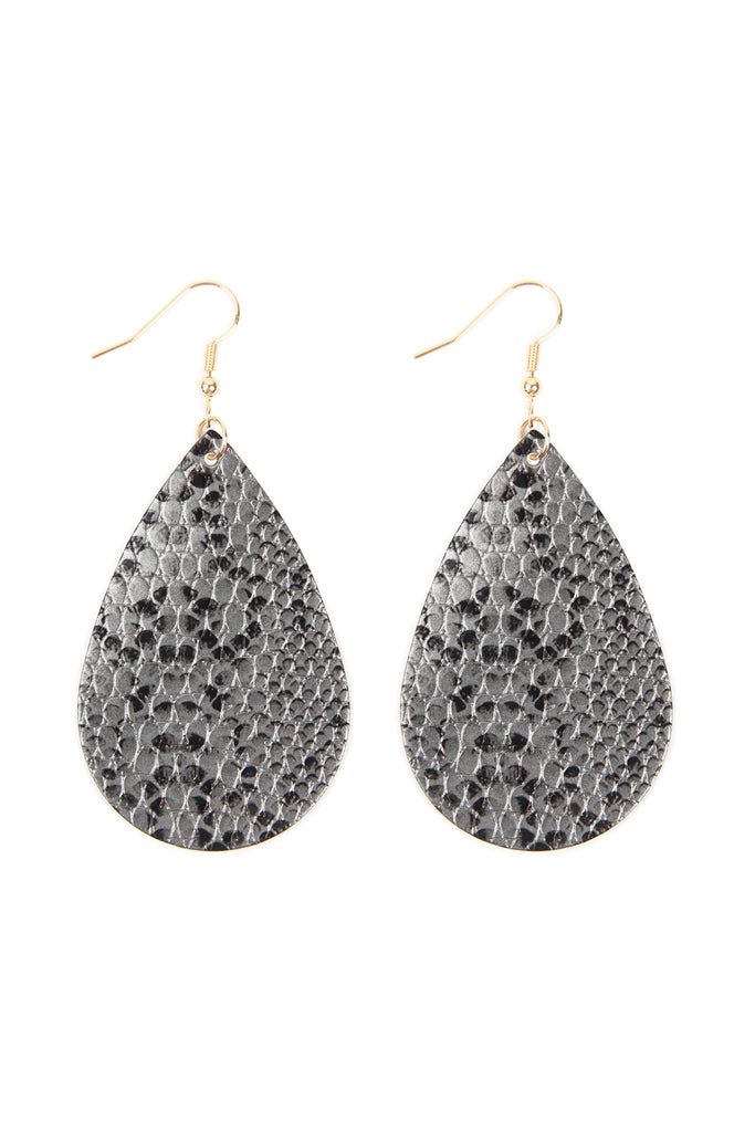 Snake Skin Leather Teardrop Earrings